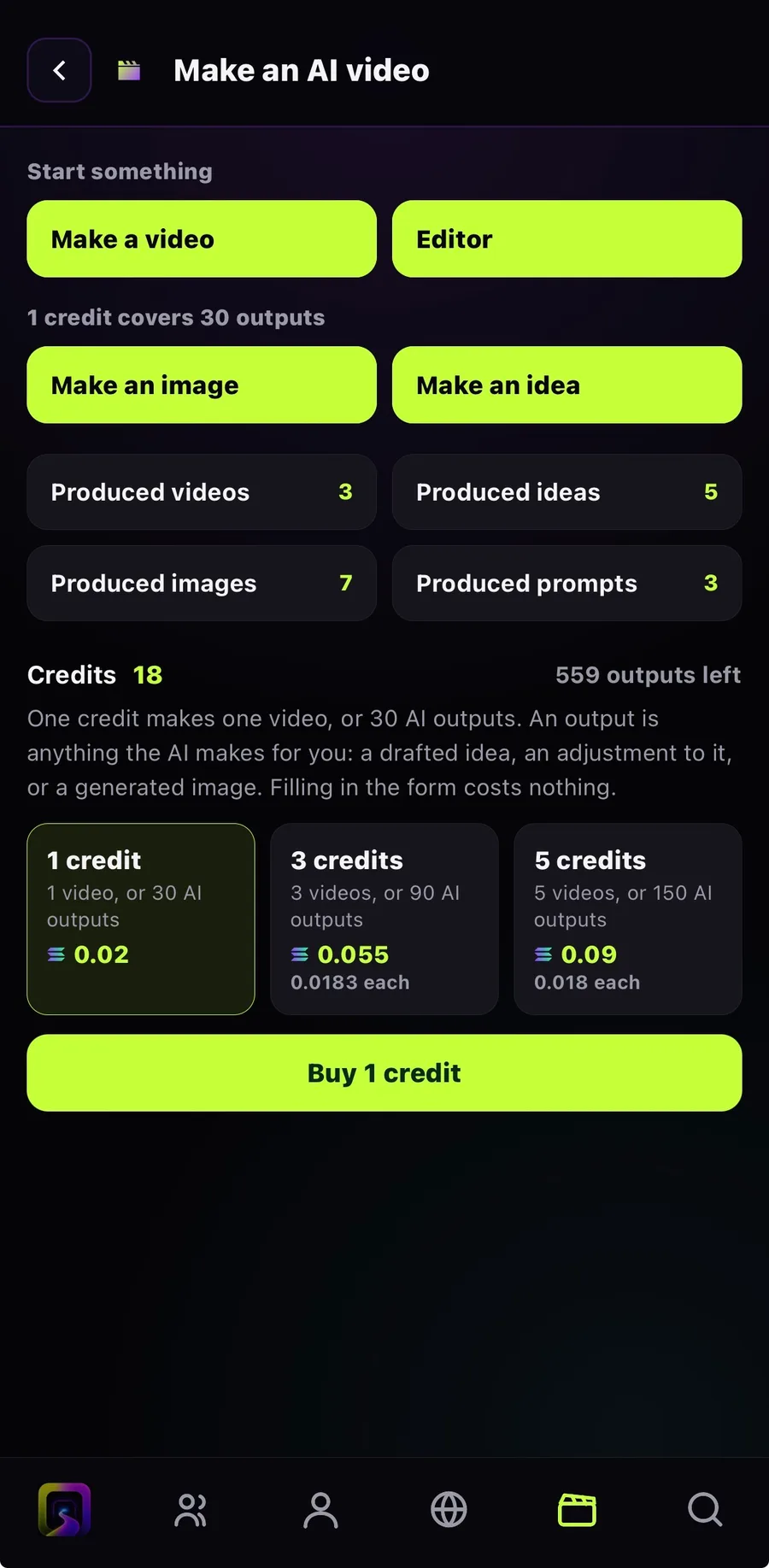 The AI video maker home: make a video, an image or an idea, with libraries of everything produced so far